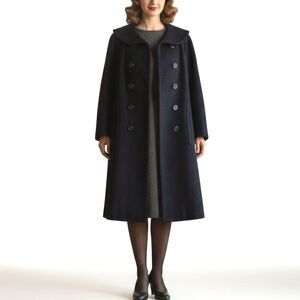 Vintage College Towne 60s Black Overcoat M Duster Jacket Wool Double Breast Long